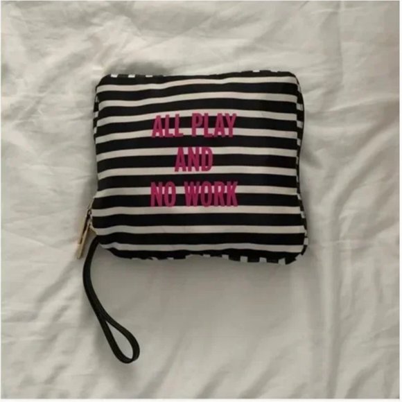 Kate Spade All Play No Work Foldable black white Striped travel Tote bag purse - Picture 2 of 8